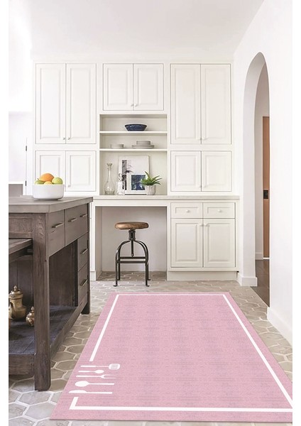 Dijital Baskılı Kaymaz Taban Yıkanabilir Renkli Modern Mutfak Halısı, N-Mutfak-06-Pembe,