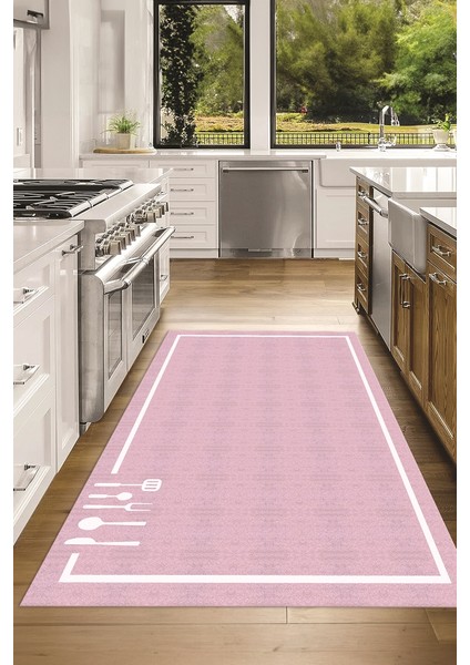 Dijital Baskılı Kaymaz Taban Yıkanabilir Renkli Modern Mutfak Halısı, N-Mutfak-06-Pembe, modelleri