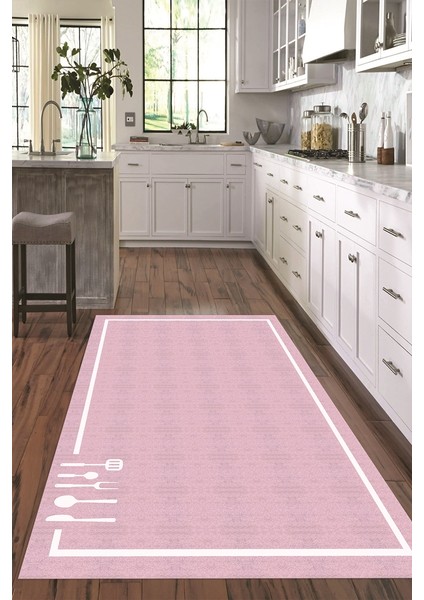 Dijital Baskılı Kaymaz Taban Yıkanabilir Renkli Modern Mutfak Halısı, N-Mutfak-06-Pembe, indirimleri