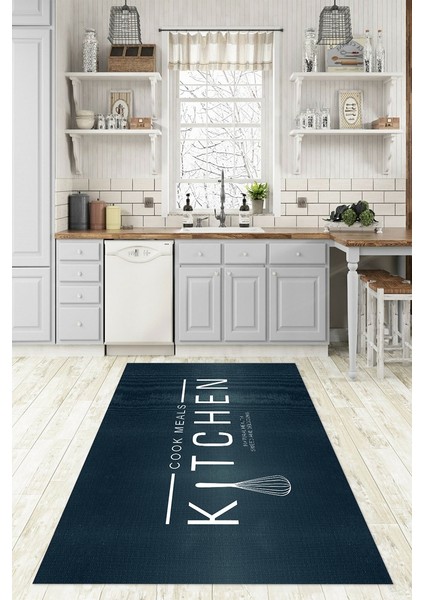 Dijital Baskılı Kaymaz Taban Yıkanabilir Kitchen Yazılı Mutfak Halısı, N-Mutfak-04-Mavi, fiyatları