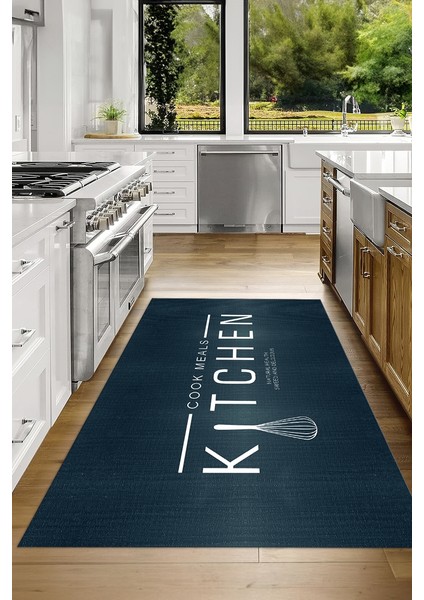 Dijital Baskılı Kaymaz Taban Yıkanabilir Kitchen Yazılı Mutfak Halısı, N-Mutfak-04-Mavi, modelleri