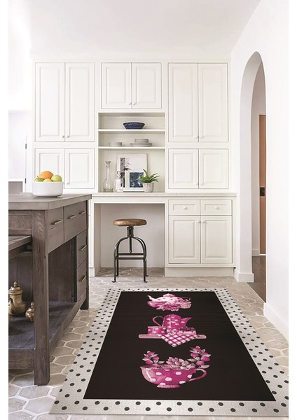 Dijital Baskılı Kaymaz Taban Yıkanabilir Renkli Modern Mutfak Halısı, N-Mutfak-01-Pembe,