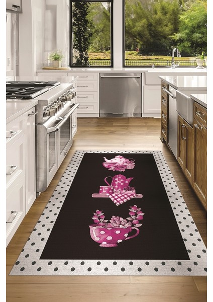 Dijital Baskılı Kaymaz Taban Yıkanabilir Renkli Modern Mutfak Halısı, N-Mutfak-01-Pembe, modelleri