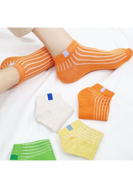 Kral Socks 4 Çift Kadın Çorap Trend Yeni Derbili Desenli Kısa Yazlık Çorap