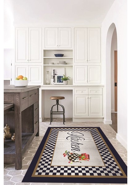Dijital Baskılı Kaymaz Taban Yıkanabilir Kitchen Yazılı Mutfak Halısı, N-Mutfak-48-Lacivert, fiyatları