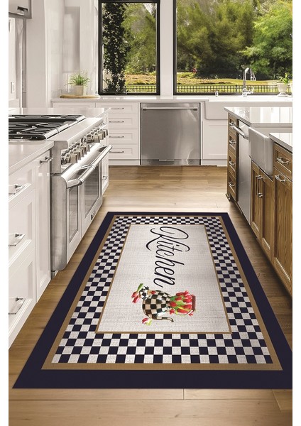 Dijital Baskılı Kaymaz Taban Yıkanabilir Kitchen Yazılı Mutfak Halısı, N-Mutfak-48-Lacivert, fırsatları