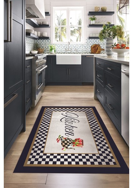 Dijital Baskılı Kaymaz Taban Yıkanabilir Kitchen Yazılı Mutfak Halısı, N-Mutfak-48-Lacivert, indirimleri