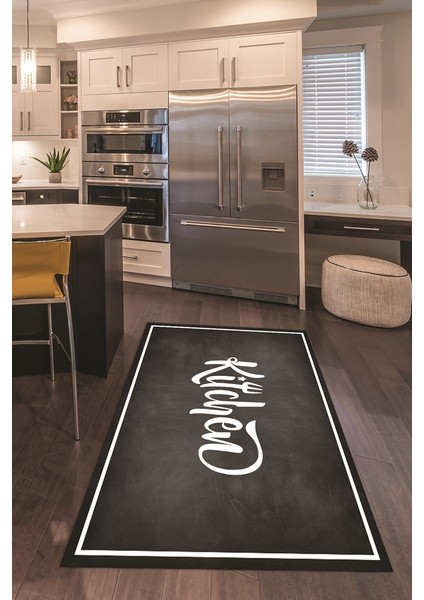 Dijital Baskılı Kaymaz Taban Yıkanabilir Kitchen Yazılı Mutfak Halısı, N-Mutfak-42-Antrasit, fiyatları