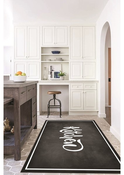 Dijital Baskılı Kaymaz Taban Yıkanabilir Kitchen Yazılı Mutfak Halısı, N-Mutfak-42-Antrasit, modelleri