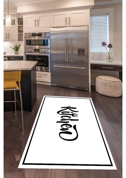 Dijital Baskılı Kaymaz Taban Yıkanabilir Kitchen Yazılı Mutfak Halısı, N-Mutfak-42-Beyaz, fiyatları