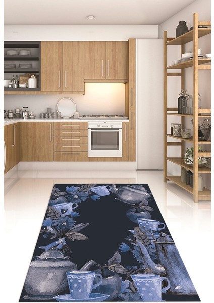 3D Dijital Baskılı Kaymaz Taban Yıkanabilir Renkli Modern Mutfak Halısı, N-Mutfak-25-Mavi, modelleri
