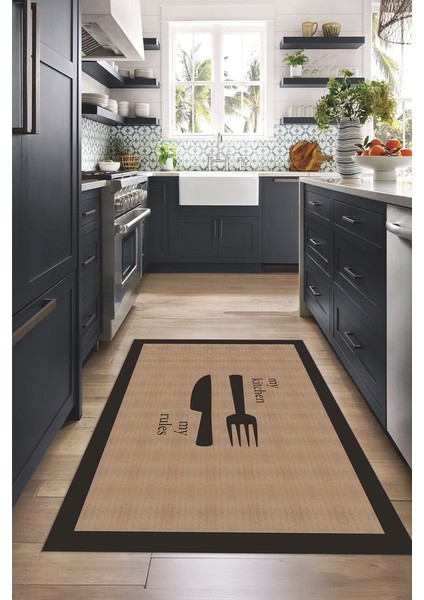 Dijital Baskılı Kaymaz Taban Yıkanabilir Kitchen Yazılı Mutfak Halısı, N-Mutfak-09-Kahve, modelleri