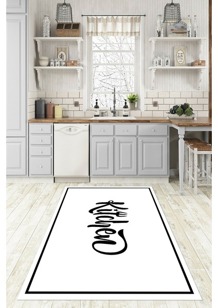 Dijital Baskılı Kaymaz Taban Yıkanabilir Kitchen Yazılı Mutfak Halısı, N-Mutfak-42-Beyaz, fırsatları