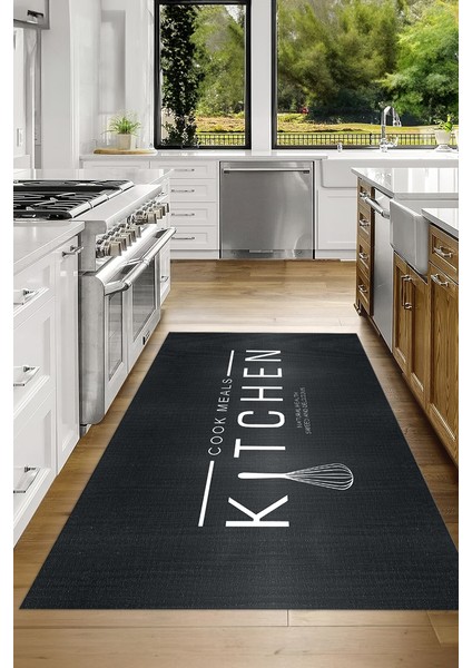 Dijital Baskılı Kaymaz Taban Yıkanabilir Kitchen Yazılı Mutfak Halısı, N-Mutfak-04-Antrasit, modelleri