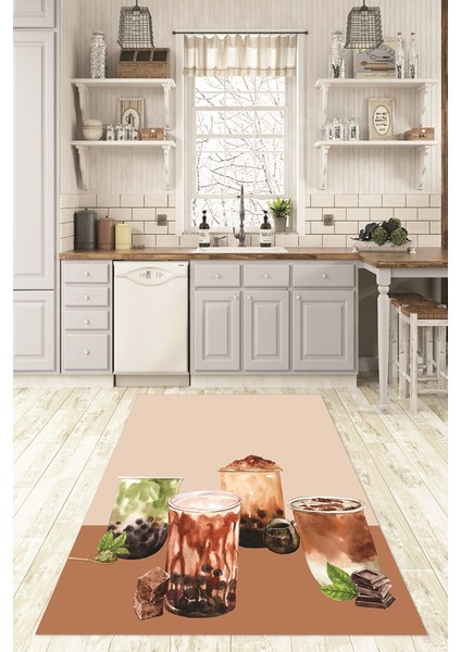 3D Dijital Baskılı Kaymaz Taban Yıkanabilir Renkli Modern Mutfak Halısı, N-Mutfak-37-Kahve, fırsatları
