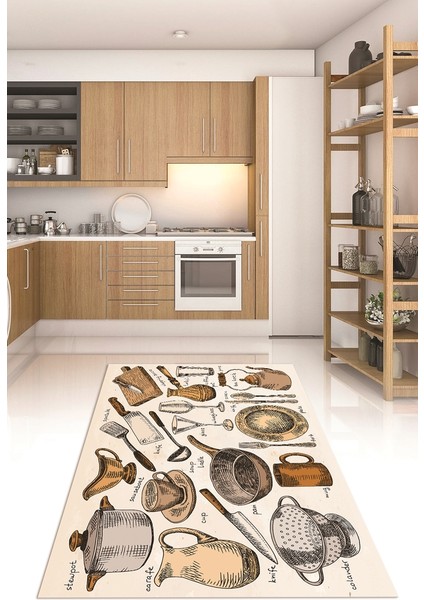 3D Dijital Baskılı Kaymaz Taban Yıkanabilir Renkli Modern Mutfak Halısı, N-Mutfak-35-Kahve, fiyatları