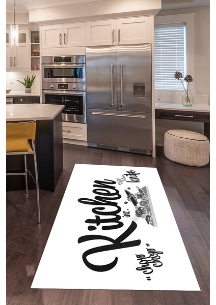 Dijital Baskılı Kaymaz Taban Yıkanabilir Kitchen Yazılı Mutfak Halısı, N-Mutfak-41-Beyaz, fiyatları