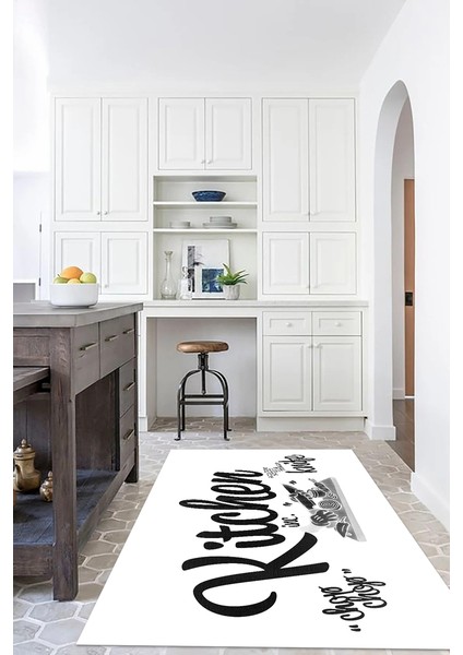 Dijital Baskılı Kaymaz Taban Yıkanabilir Kitchen Yazılı Mutfak Halısı, N-Mutfak-41-Beyaz, modelleri