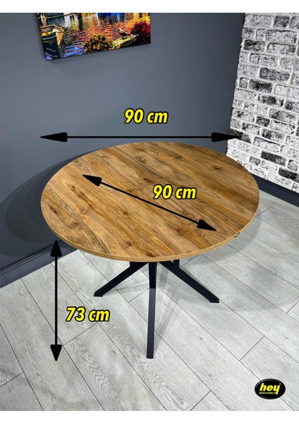 Selin Yuvarlak Mutfak Masası Yemek Masa Balkon Masa Fiskos Masa Metal Siyah Ayak 90 cm