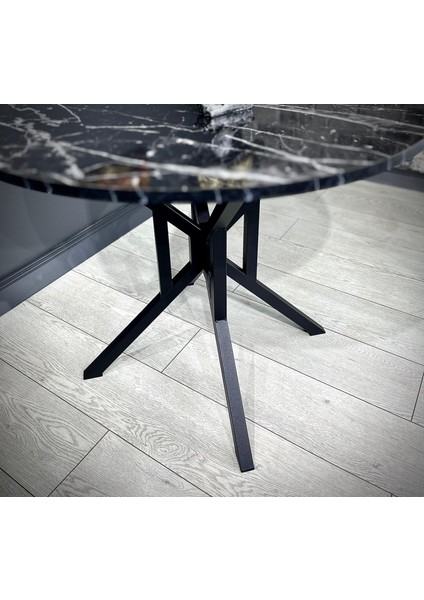 Selin Yuvarlak Mutfak Masası Yemek Masa Balkon Masa Fiskos Masa Metal Siyah Ayak 90 cm