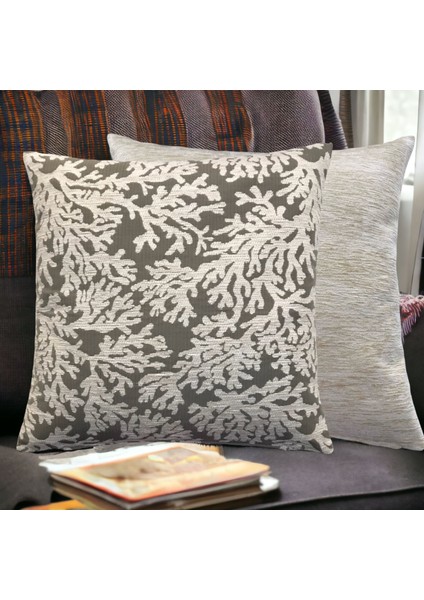 Mercan Desenli Beyaz Kırlent Kılıfı Seti -2 Adet 45CM*45CM