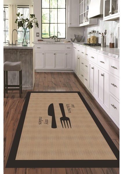 Dijital Baskılı Kaymaz Taban Yıkanabilir Kitchen Yazılı Mutfak Halısı, N-Mutfak-09-Kahve, fırsatları