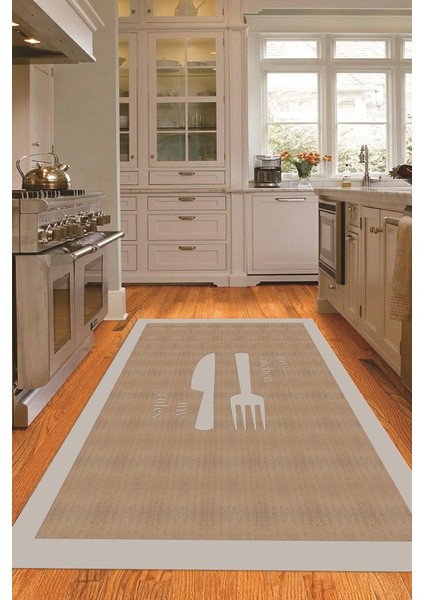 Dijital Baskılı Kaymaz Taban Yıkanabilir Kitchen Yazılı Mutfak Halısı, N-Mutfak-09-Gri, indirimleri