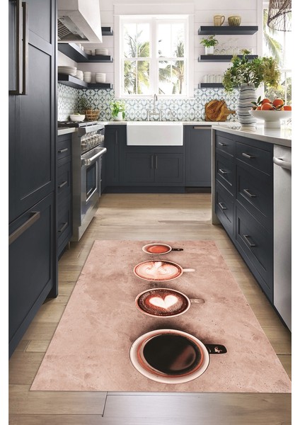 Dijital Baskılı Kaymaz Taban Yıkanabilir Renkli Modern Mutfak Halısı, N-Mutfak-22-Pembe,
