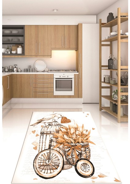 Dijital Baskılı Kaymaz Taban Yıkanabilir Renkli Modern Mutfak Halısı, N-Mutfak-21-Kahve, fırsatları