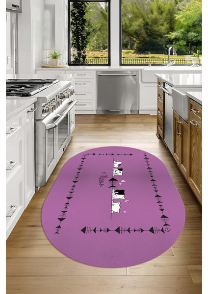 Dijital Baskılı Kaymaz Yıkanabilir Renkli Modern Oval Mutfak Halısı, N-O-Mutfak-10-Mor, fiyatları