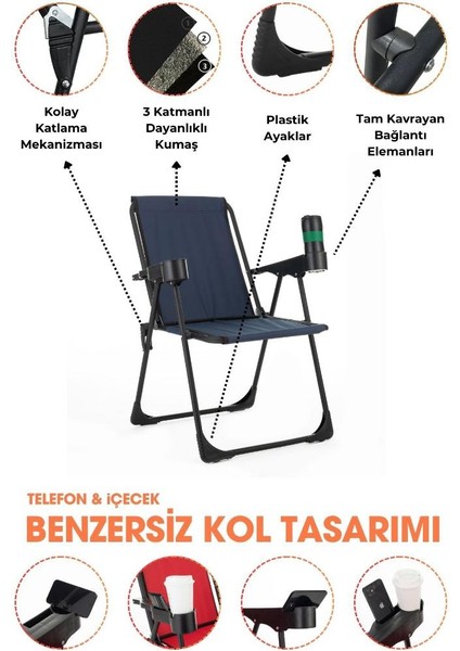 2 Adet Katlanır Bardaklıklı Kamp Sandalye ve Masa Seti,taşınabilir Piknik Bahçe Sandalyesi Masa Seti