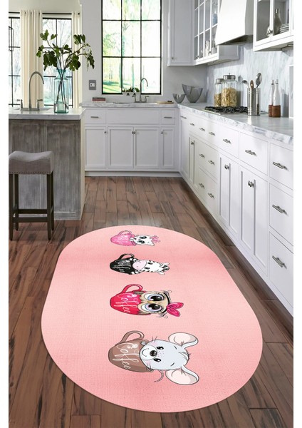 Dijital Baskılı Kaymaz Yıkanabilir Renkli Modern Oval Mutfak Halısı, N-O-Mutfak-07-Pembe, fırsatları
