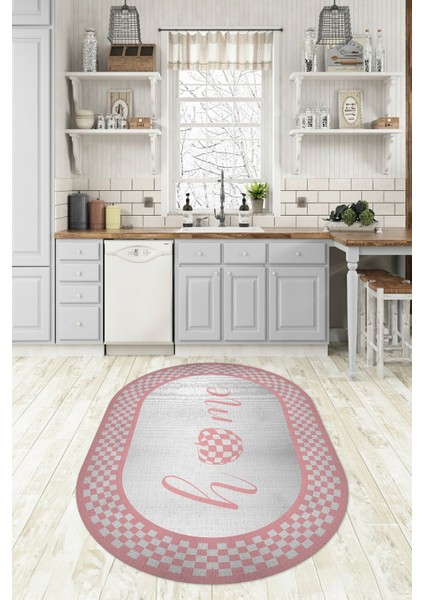 Dijital Baskılı Kaymaz Yıkanabilir Home Yazılı Oval Mutfak Halısı, N-O-Mutfak-12-Pembe,
