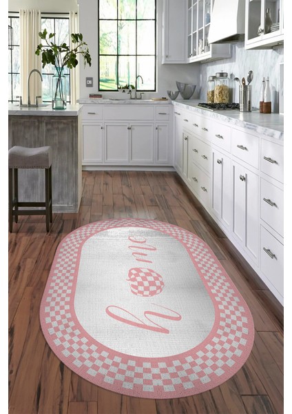 Dijital Baskılı Kaymaz Yıkanabilir Home Yazılı Oval Mutfak Halısı, N-O-Mutfak-12-Pembe, fırsatları