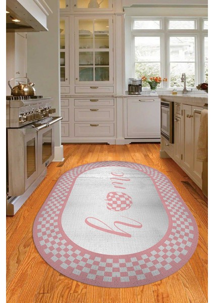 Dijital Baskılı Kaymaz Yıkanabilir Home Yazılı Oval Mutfak Halısı, N-O-Mutfak-12-Pembe, indirimleri