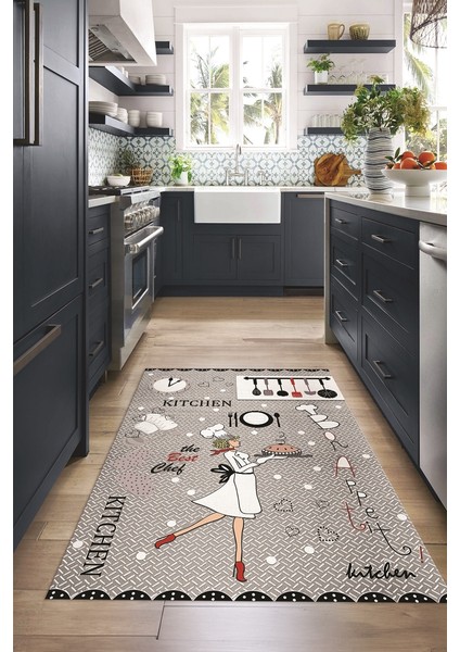 Dijital Baskılı Kaymaz Taban Yıkanabilir Renkli Modern Mutfak Halısı, N-Mutfak-03-Gri, fırsatları