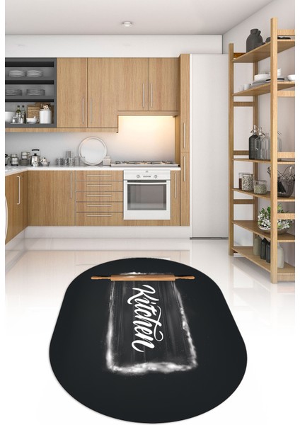 Dijital Baskılı Kaymaz Yıkanabilir Kitchen Yazılı Oval Mutfak Halısı, N-O-Mutfak-28-Antrasit, modelleri