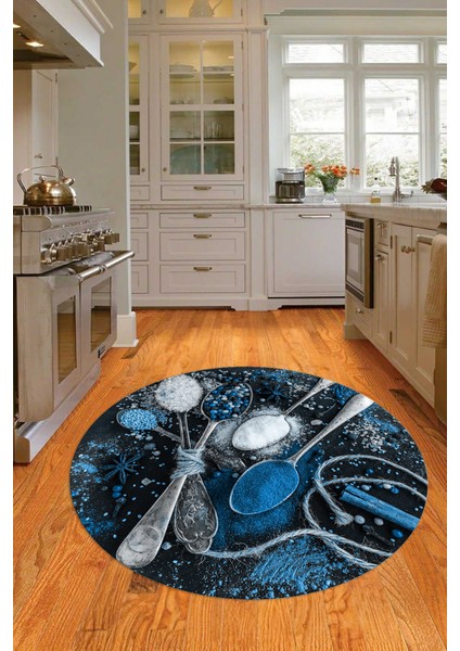 3D Dijital Baskılı Kaymaz Yıkanabilir Renkli Modern Yuvarlak Mutfak Halısı, N-Y-Mutfak-19-Mavi, modelleri