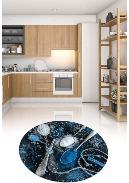 3D Dijital Baskılı Kaymaz Yıkanabilir Renkli Modern Yuvarlak Mutfak Halısı, N-Y-Mutfak-19-Mavi, fırsatları