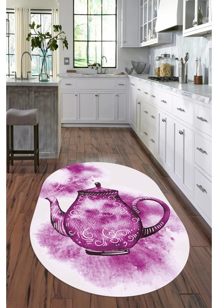 Dijital Baskılı Kaymaz Yıkanabilir Renkli Modern Oval Mutfak Halısı, N-O-Mutfak-23-Mor, fiyatları