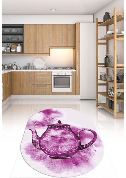 Dijital Baskılı Kaymaz Yıkanabilir Renkli Modern Oval Mutfak Halısı, N-O-Mutfak-23-Mor, fırsatları