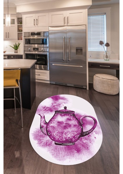 Dijital Baskılı Kaymaz Yıkanabilir Renkli Modern Oval Mutfak Halısı, N-O-Mutfak-23-Mor, indirimleri