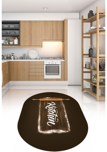 Dijital Baskılı Kaymaz Yıkanabilir Kitchen Yazılı Oval Mutfak Halısı, N-O-Mutfak-28-Kahve, modelleri