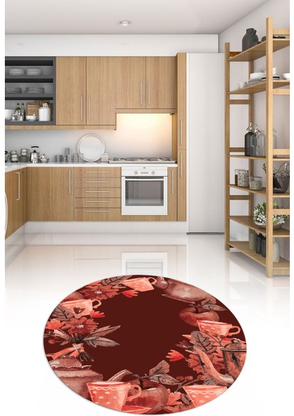 3D Dijital Baskılı Kaymaz Yıkanabilir Renkli Modern Yuvarlak Mutfak Halısı, N-Y-Mutfak-25-Bordo, modelleri