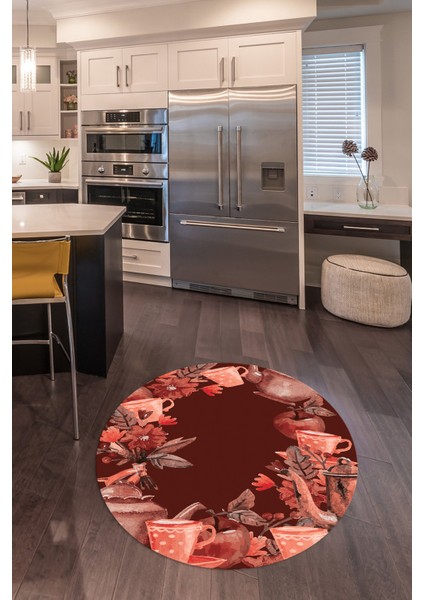 3D Dijital Baskılı Kaymaz Yıkanabilir Renkli Modern Yuvarlak Mutfak Halısı, N-Y-Mutfak-25-Bordo, fırsatları