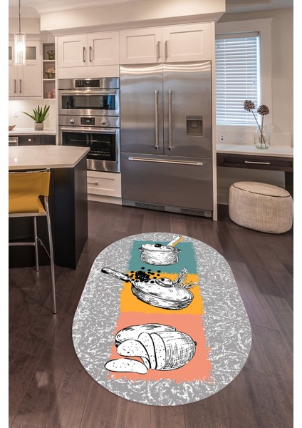 3D Dijital Baskılı Kaymaz Yıkanabilir Renkli Modern Oval Mutfak Halısı, N-O-Mutfak-45-Renkli,