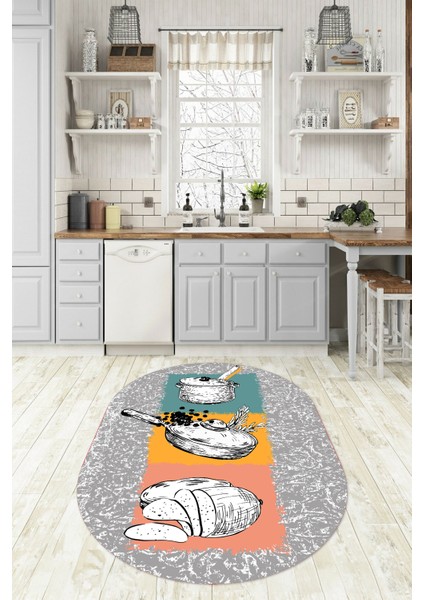 3D Dijital Baskılı Kaymaz Yıkanabilir Renkli Modern Oval Mutfak Halısı, N-O-Mutfak-45-Renkli, modelleri