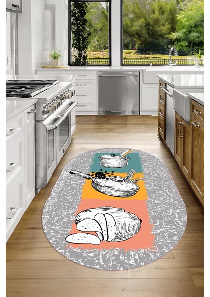 3D Dijital Baskılı Kaymaz Yıkanabilir Renkli Modern Oval Mutfak Halısı, N-O-Mutfak-45-Renkli, fırsatları