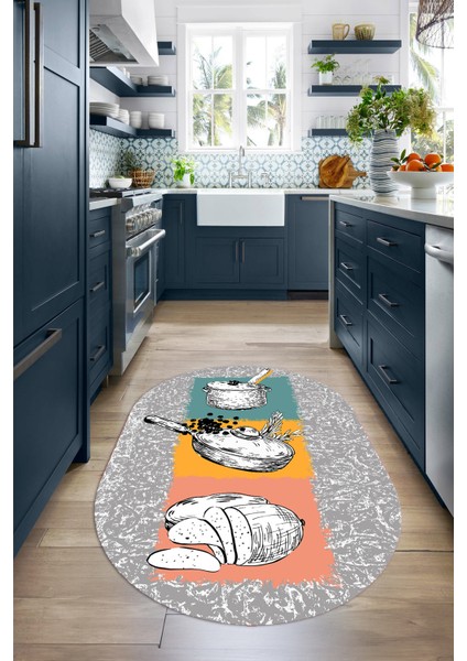 3D Dijital Baskılı Kaymaz Yıkanabilir Renkli Modern Oval Mutfak Halısı, N-O-Mutfak-45-Renkli, indirimleri