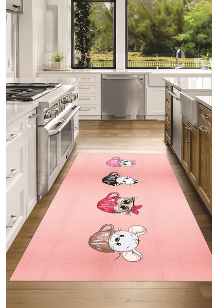 Dijital Baskılı Kaymaz Taban Yıkanabilir Renkli Modern Mutfak Halısı, N-Mutfak-07-Pembe, fiyatları